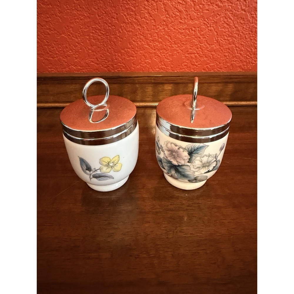 Pair Of Royal Worcester Egg Coddlers Floral Design Excellent